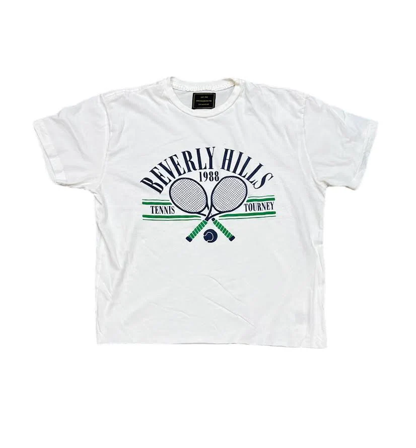 WOMENS BEVERLY HILLS TENNIS VINTAGE WHITE CUT OFF T-SHIRT