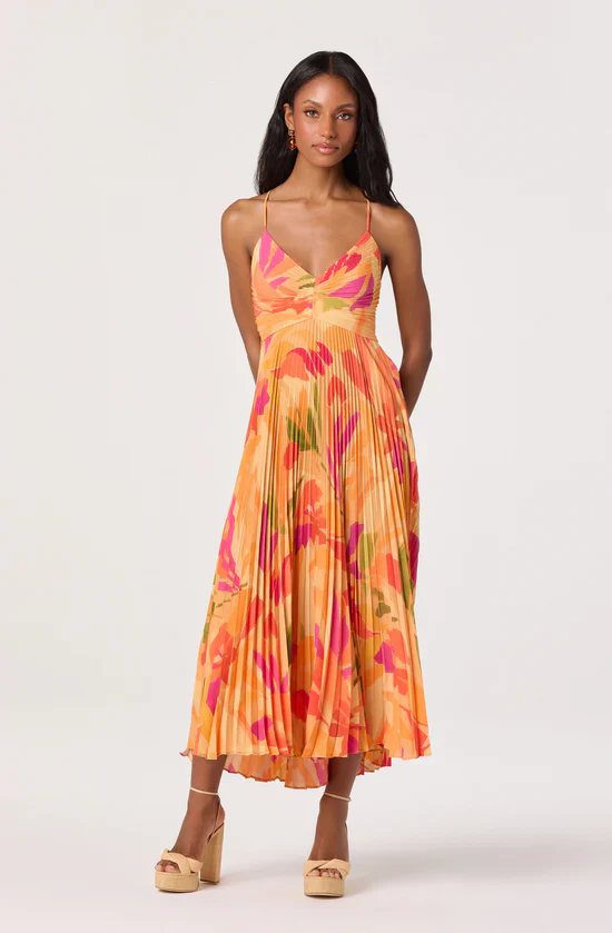 WOMENS BLYTHE FLORAL PLISSE MIDI DRESS