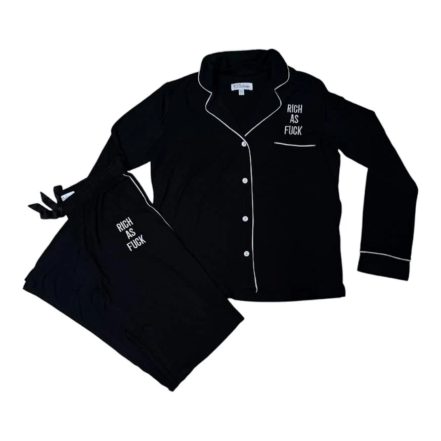WOMENS RICH AS FUCK BLACK PJ SET