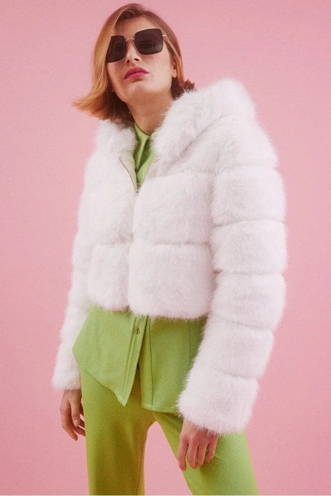 WOMENS WHITE FUR HOODED JACKET